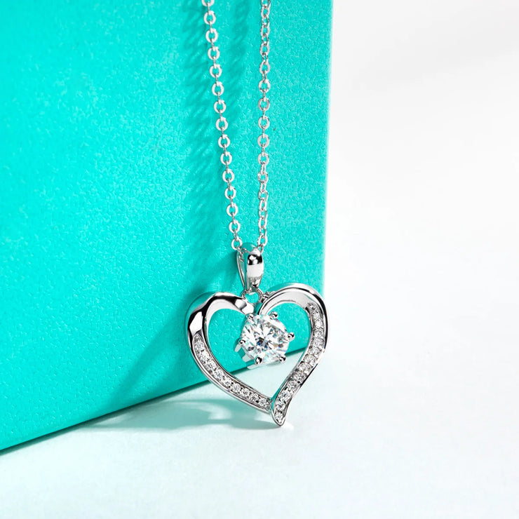 6.5MM D Color Moissanite Heart Pendant Necklace | 925 Sterling Silver.