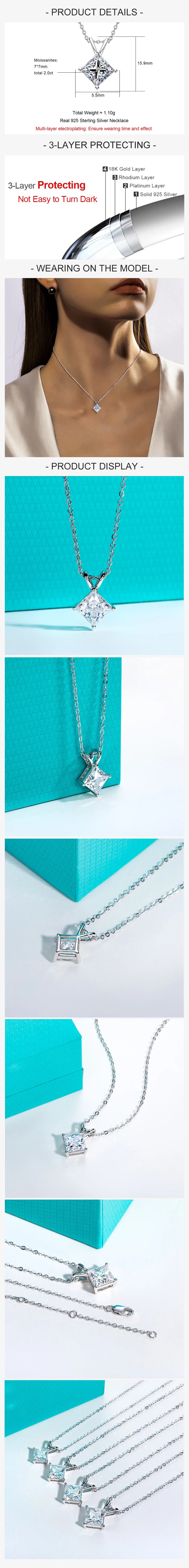 VVS1 D Color Princess Cut Moissanite Pendant Necklace