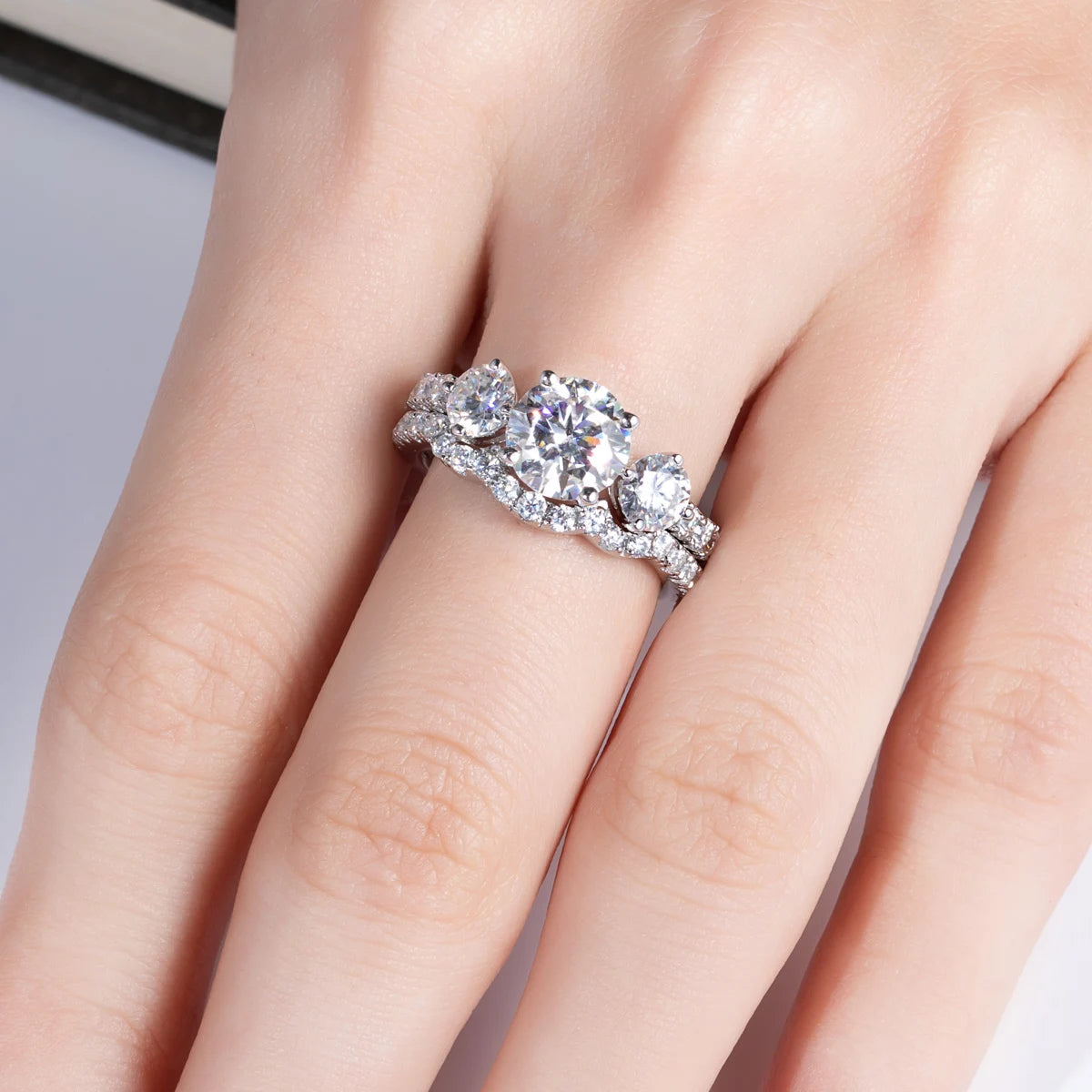 3 CTTW D Color Moissanite Bridal Ring Set
