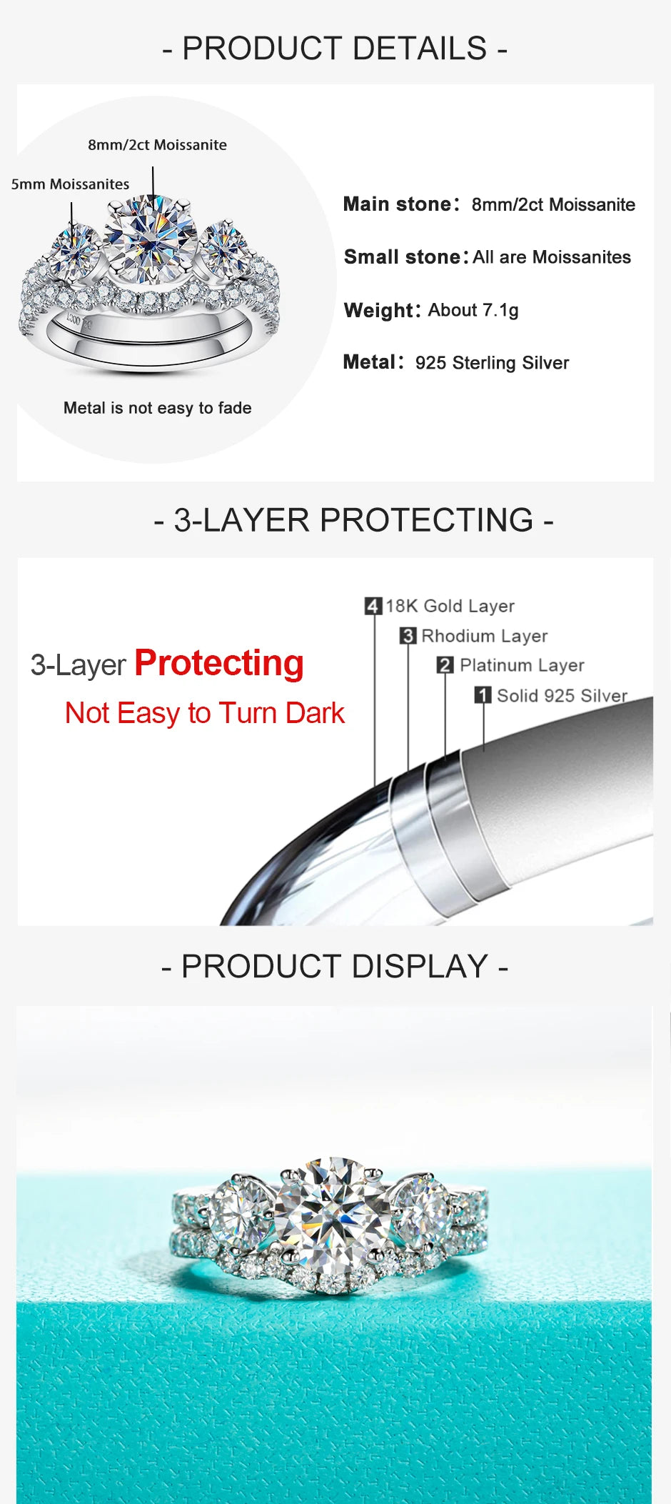 3 CTTW D Color Moissanite Bridal Ring Set