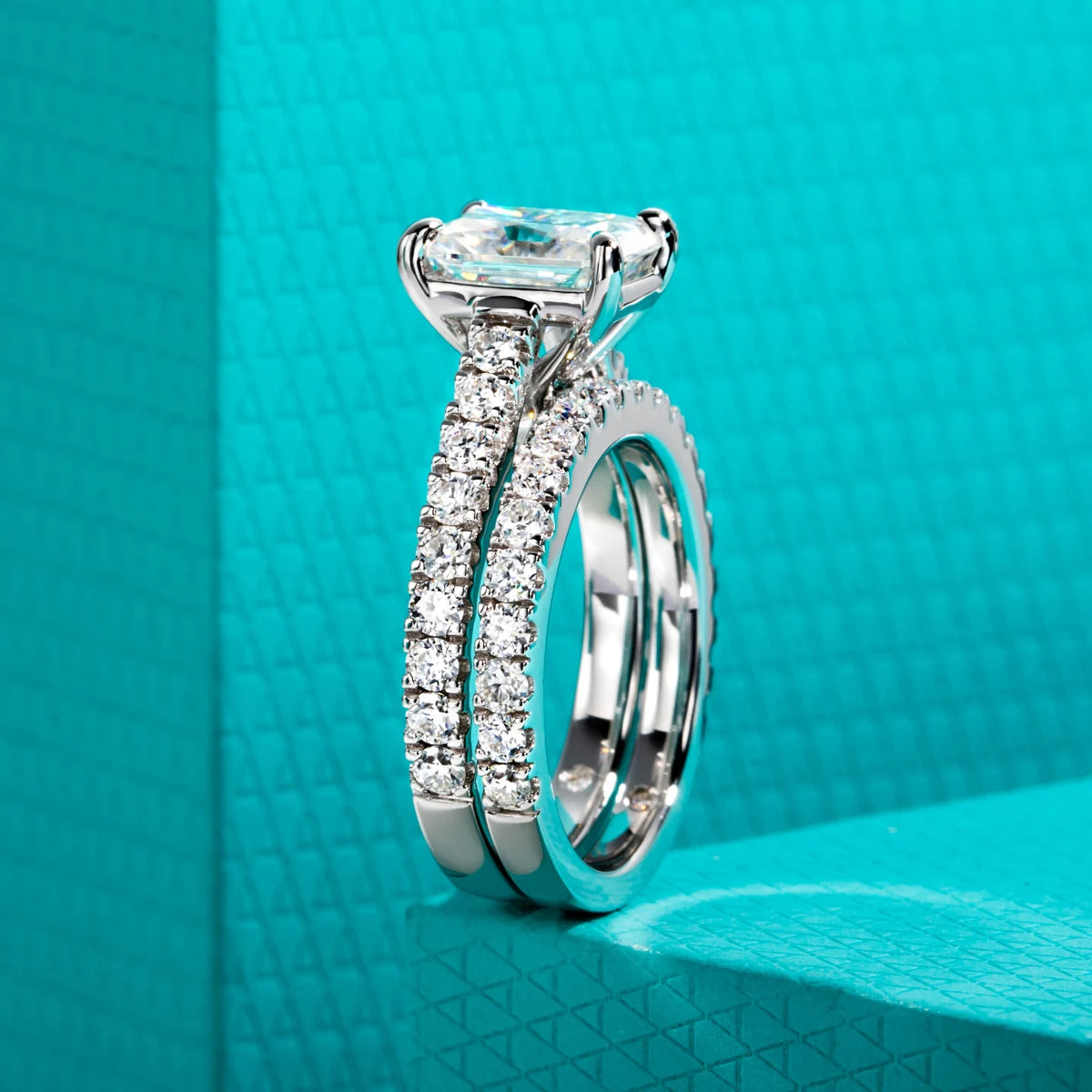 3 CT Radiant Cut Moissanite Bridal Ring Set