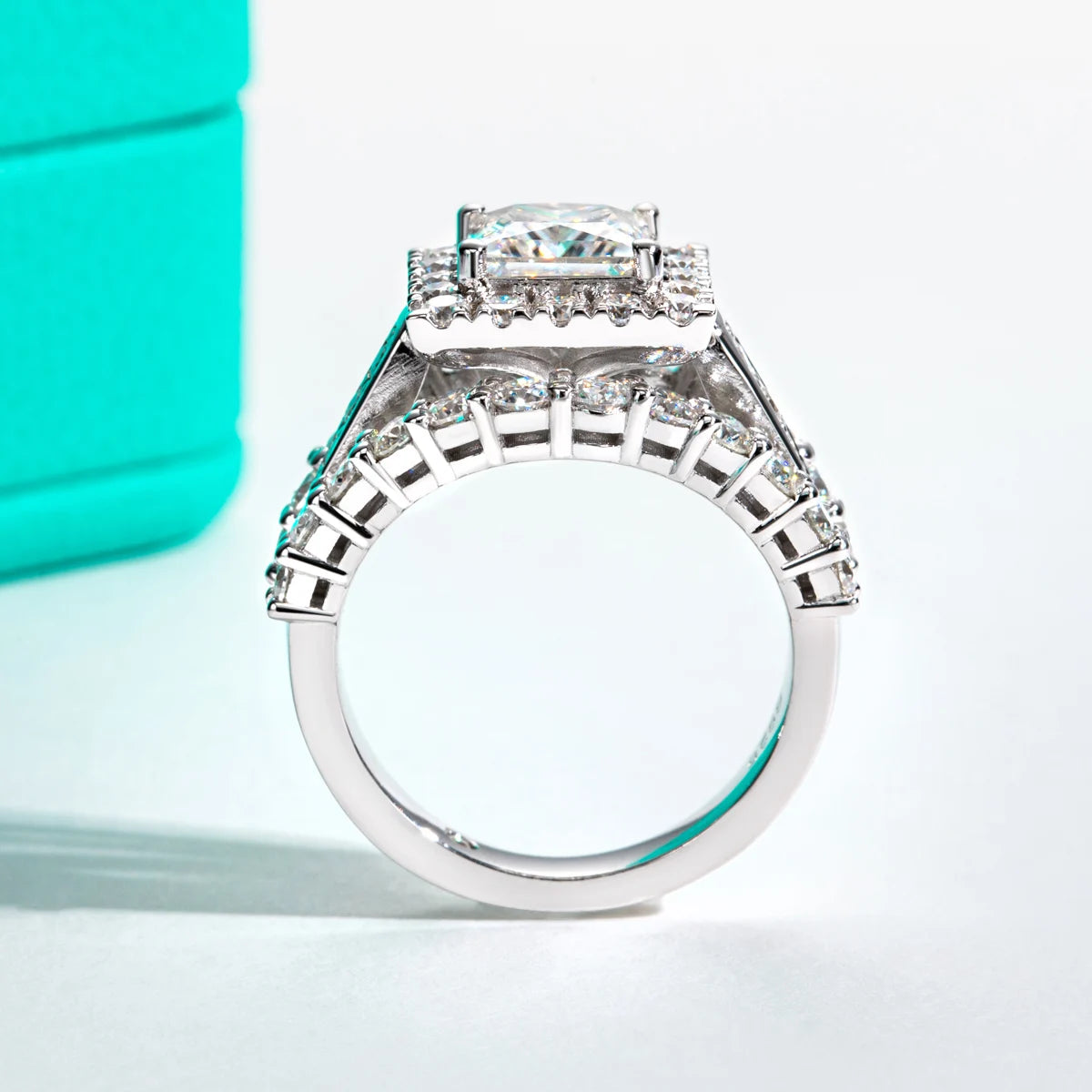 3.884 CTTW Princess Cut Moissanite Engagement Ring