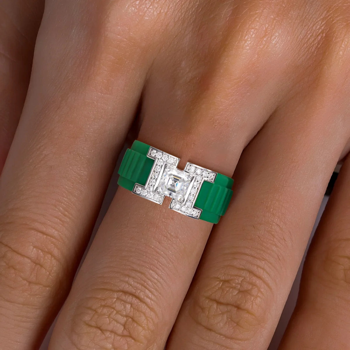 Asscher Cut Moissanite Silicone Ring