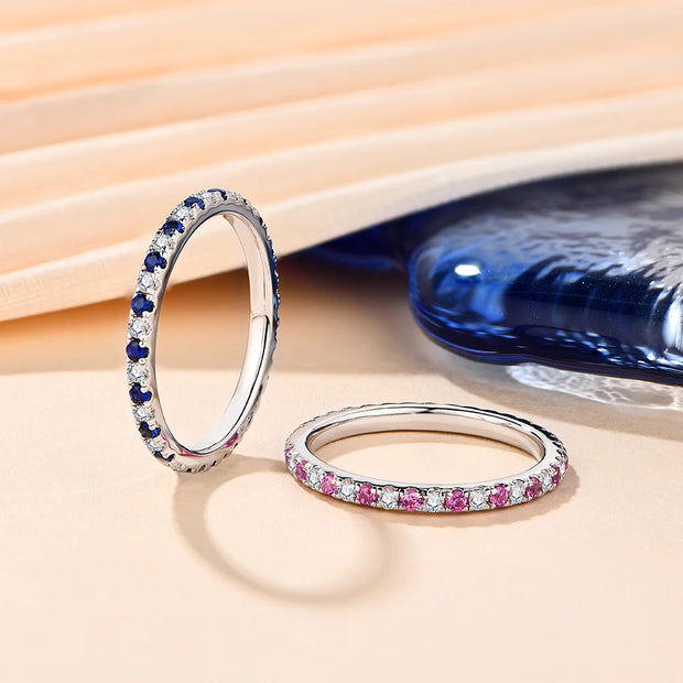 VVS 1 D Color 1.5mm Pink Sapphire & Moissanite Band.