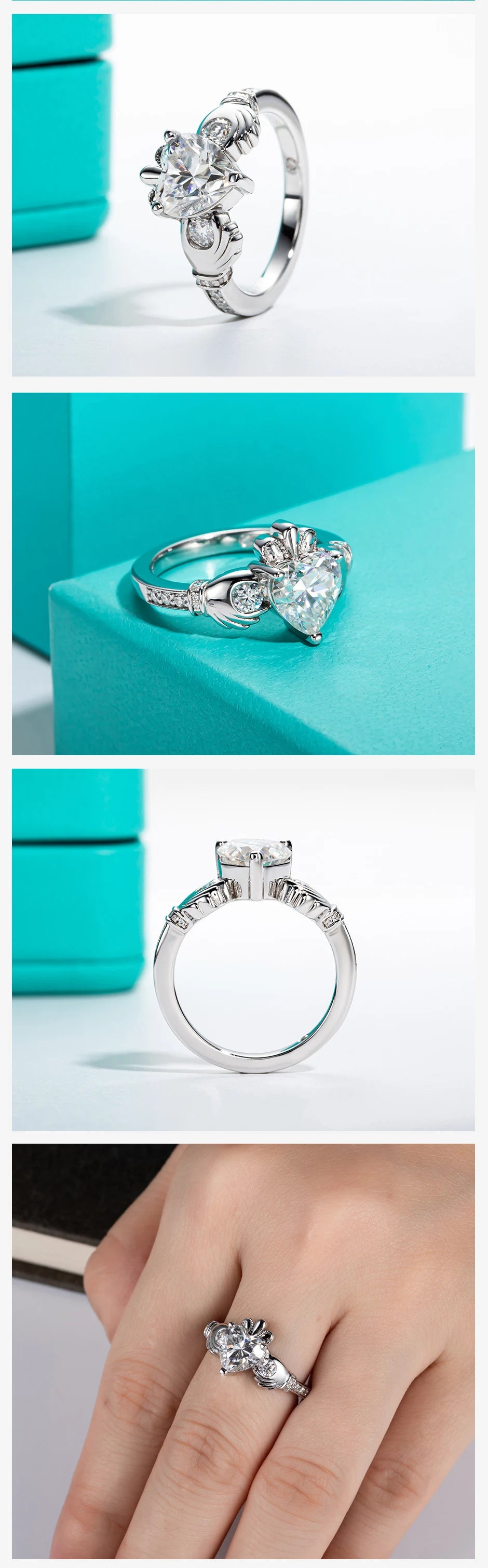 2 CT Heart Cut Moissanite Claddagh Irish Ring