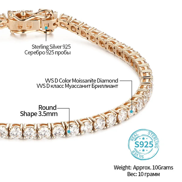 VVS1 D Color 3.5mm Tennis Moissanite Bracelet | S925.