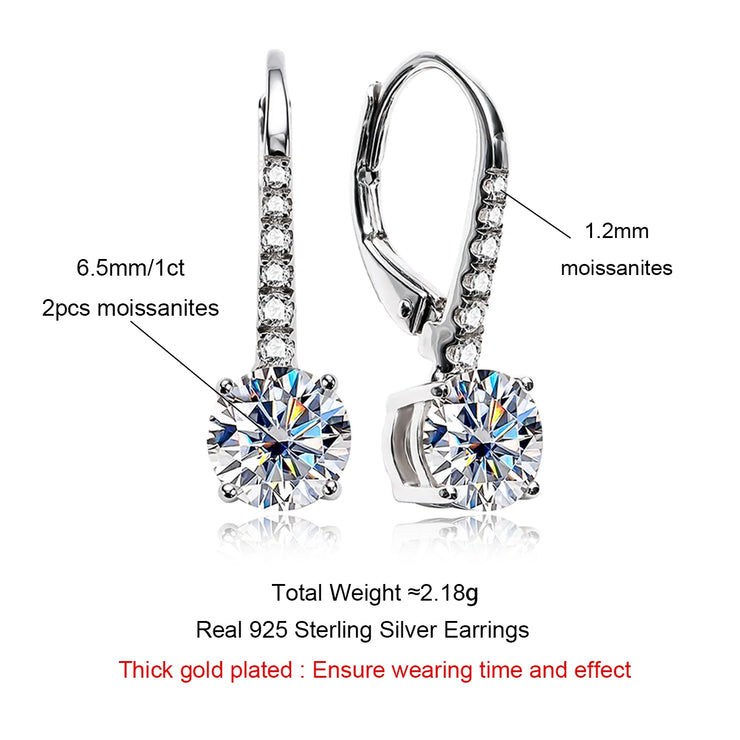 1 Carat D Color Moissanite Dangle Drop Earrings.