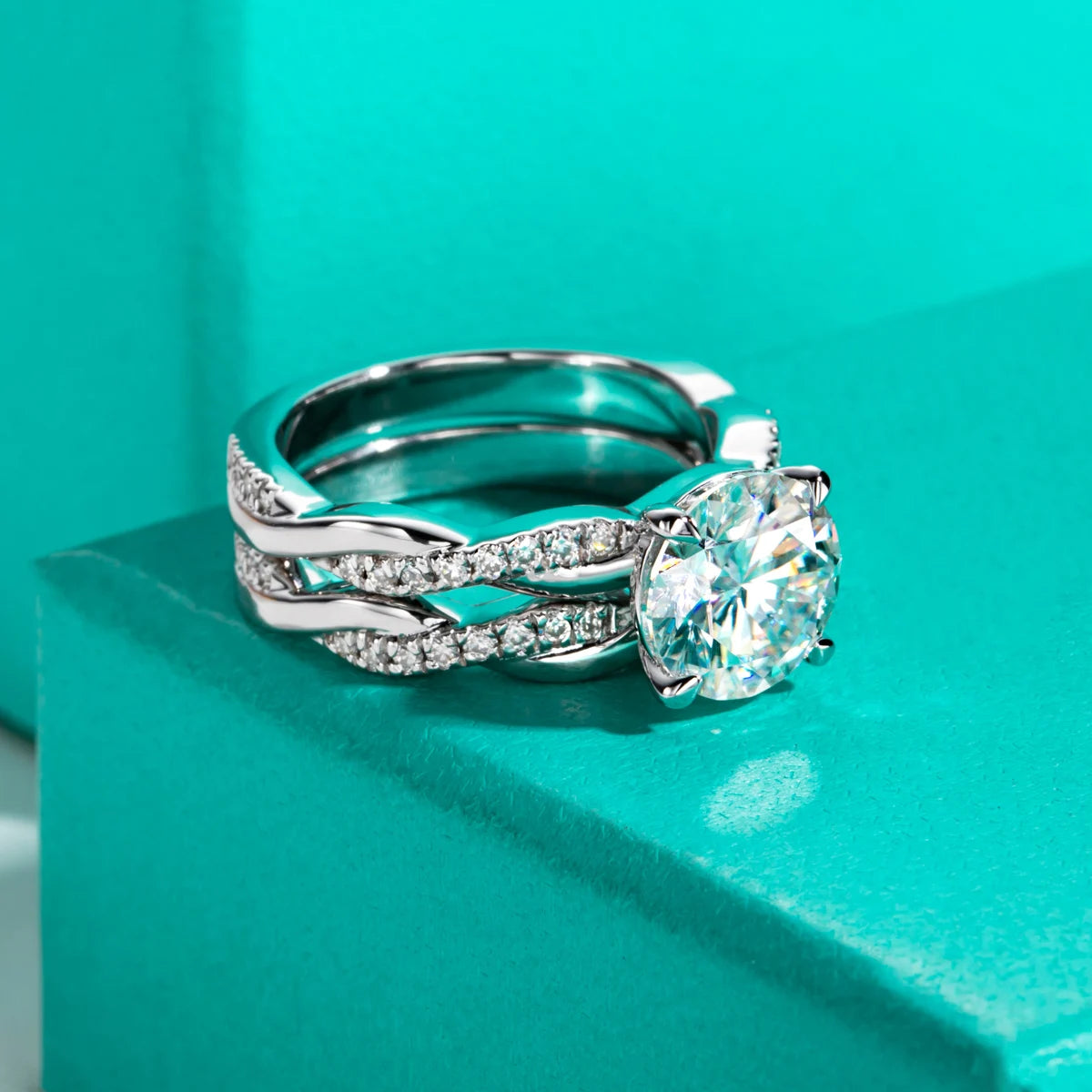 3 CT Round Cut Moissanite Engagment Bridal Ring Set