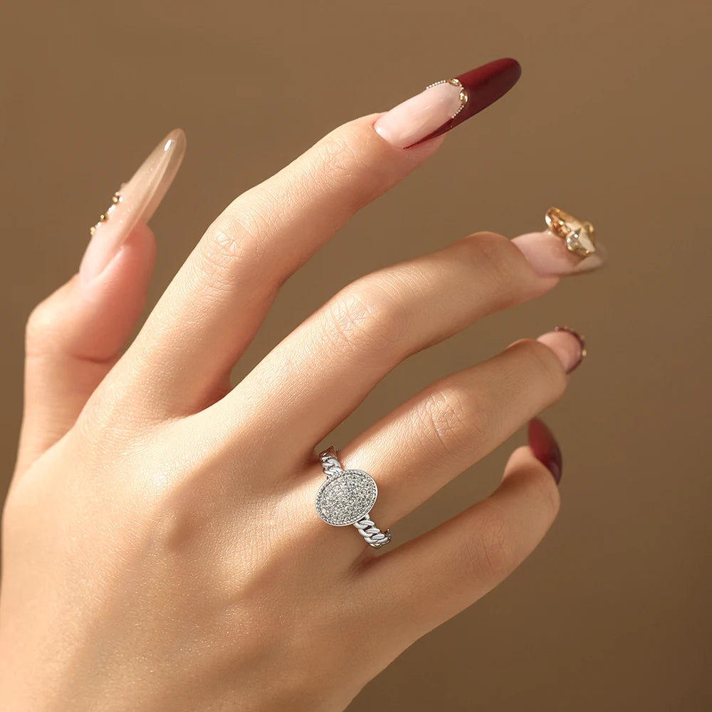 Oval Pave Moissanite Cuban Link Ring