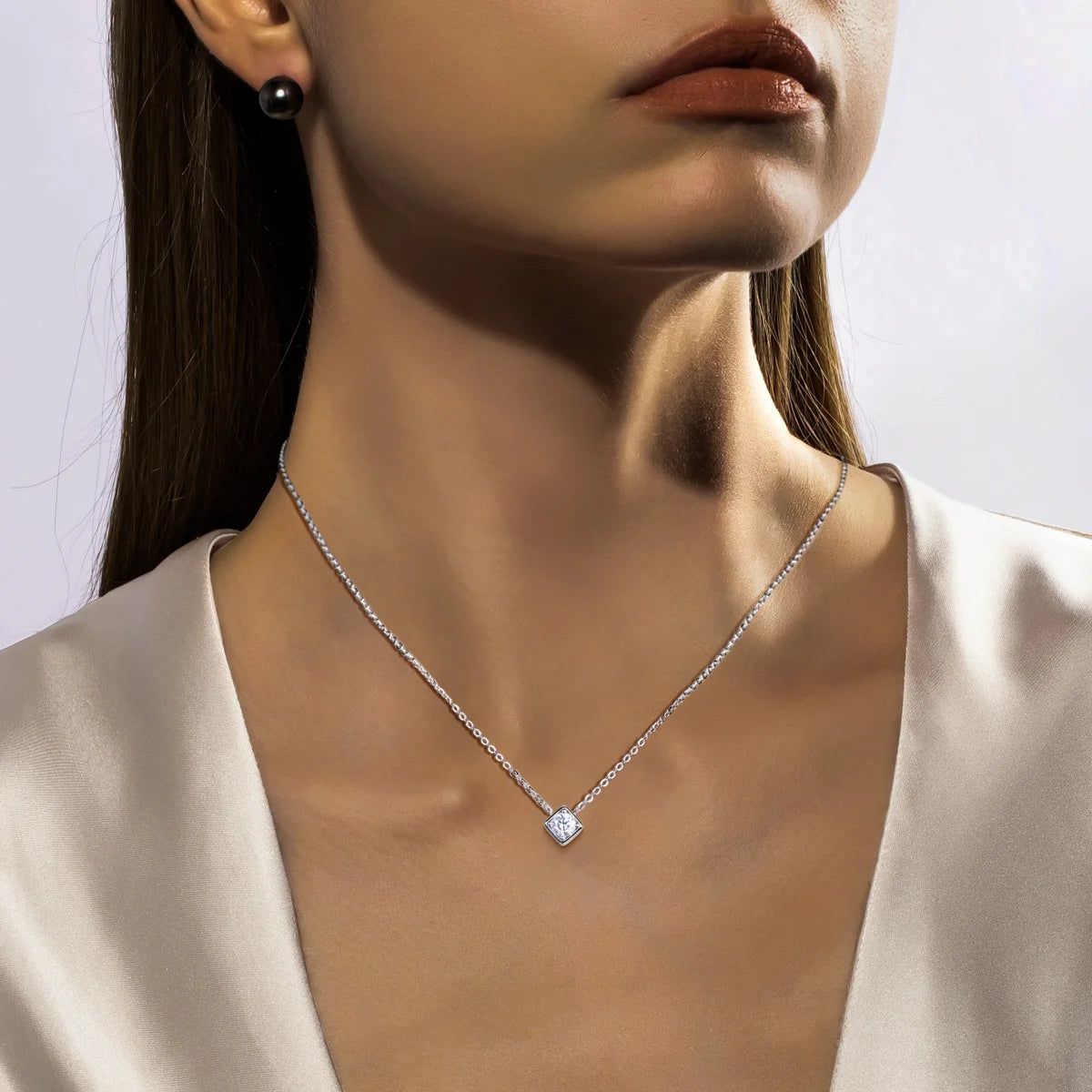 VVS1 Moissanite Square Pendant Necklace