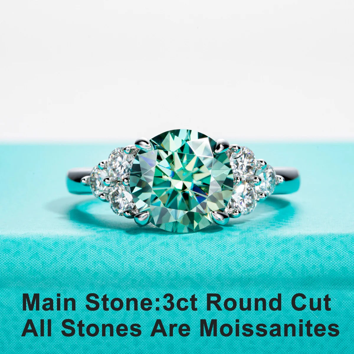 3 CT Round Cut Green Stone Moissanite Engagement Ring