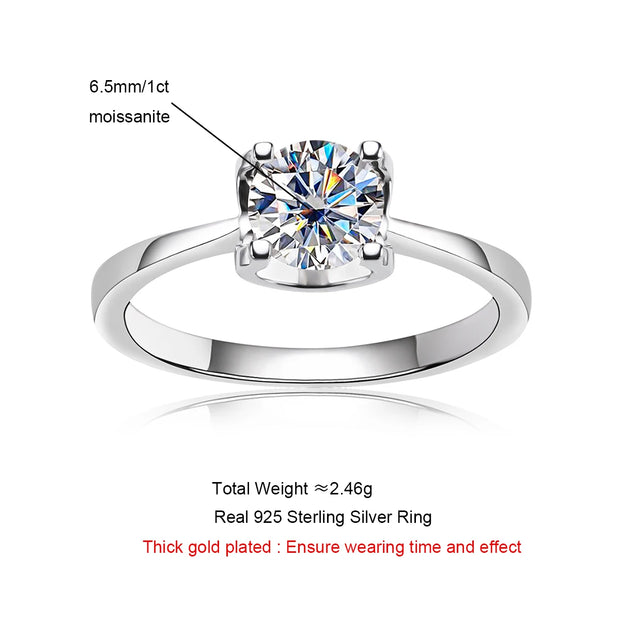 1 Carat VVS1 D Color Moissanite Engagement Ring.