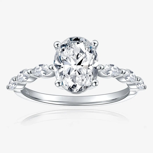 2CT VVS1 D Color Oval Cut Moissanite Engagement Ring | 18K White Gold Plated.