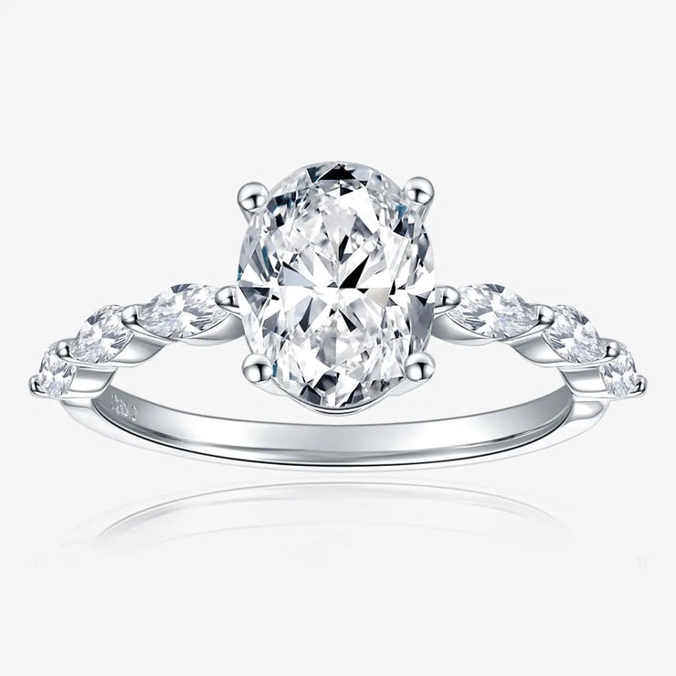 2CT VVS1 D Color Oval Cut Moissanite Engagement Ring | 18K White Gold Plated.