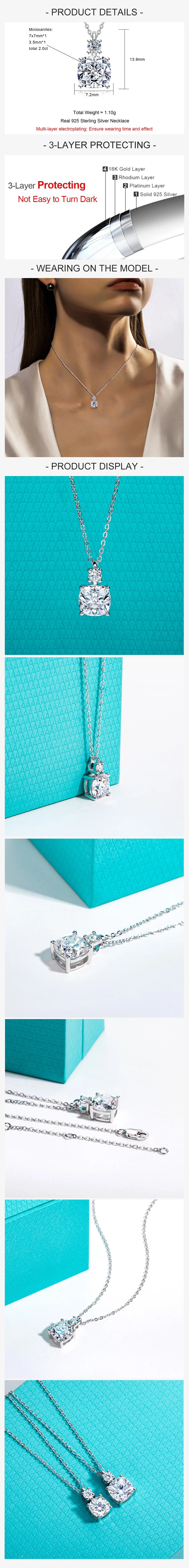 2CT/2.5CT Cushion Cut Moissanite Pendant Necklace