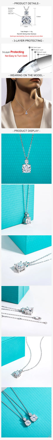 2CT/2.5CT Cushion Cut Moissanite Pendant Necklace
