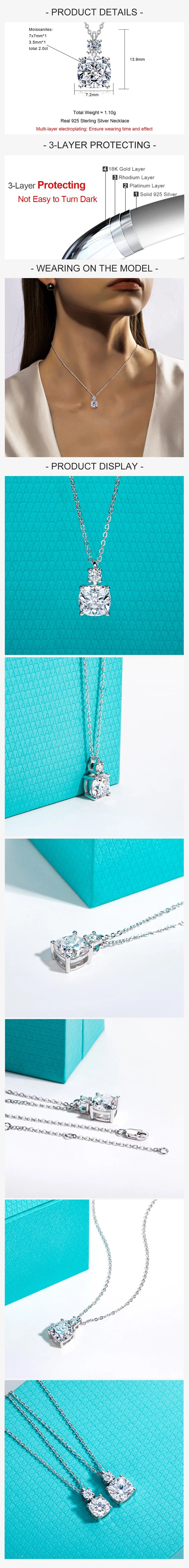 2CT/2.5CT Cushion Cut Moissanite Pendant Necklace