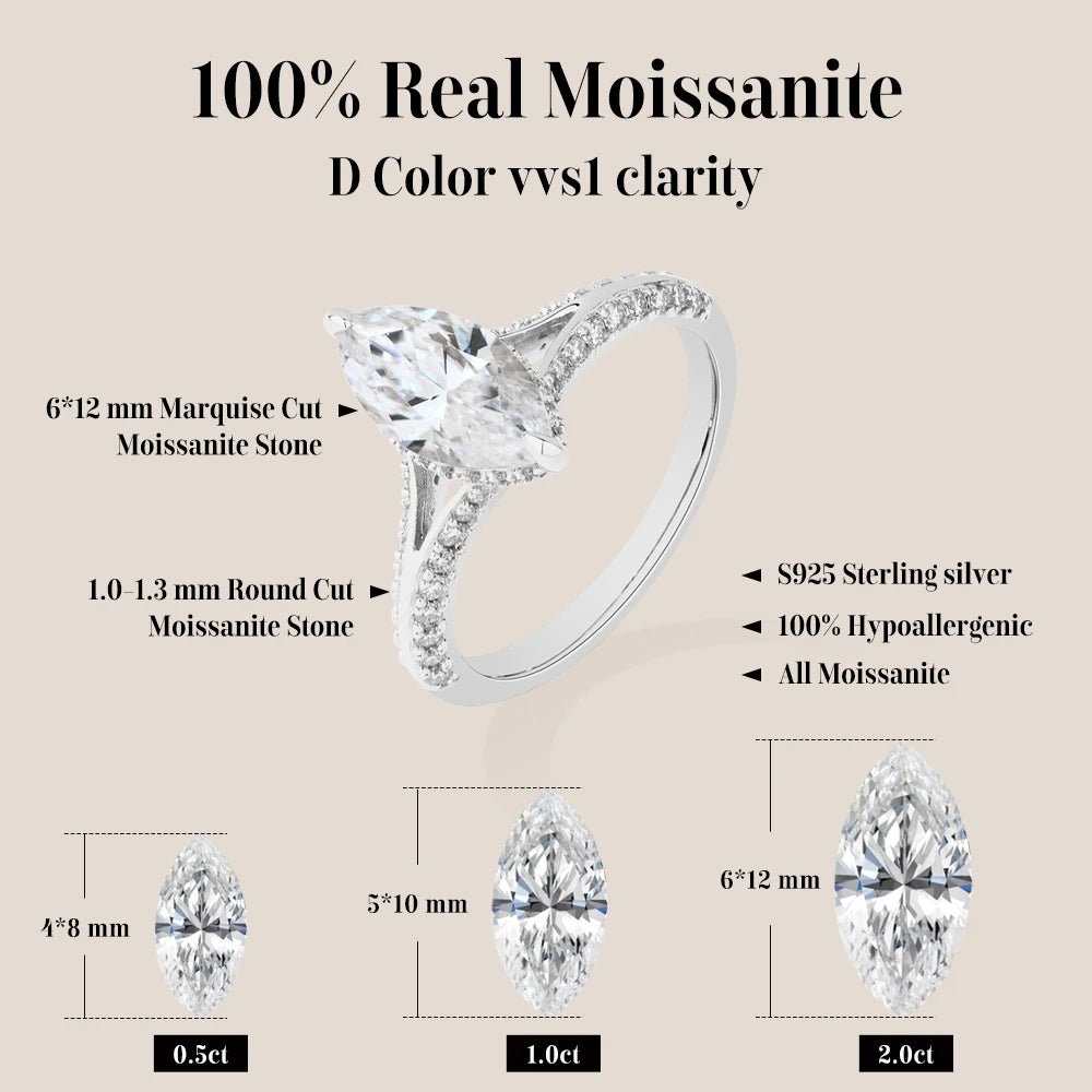 2 CT Marquise Cut Moissanite Engagement Ring