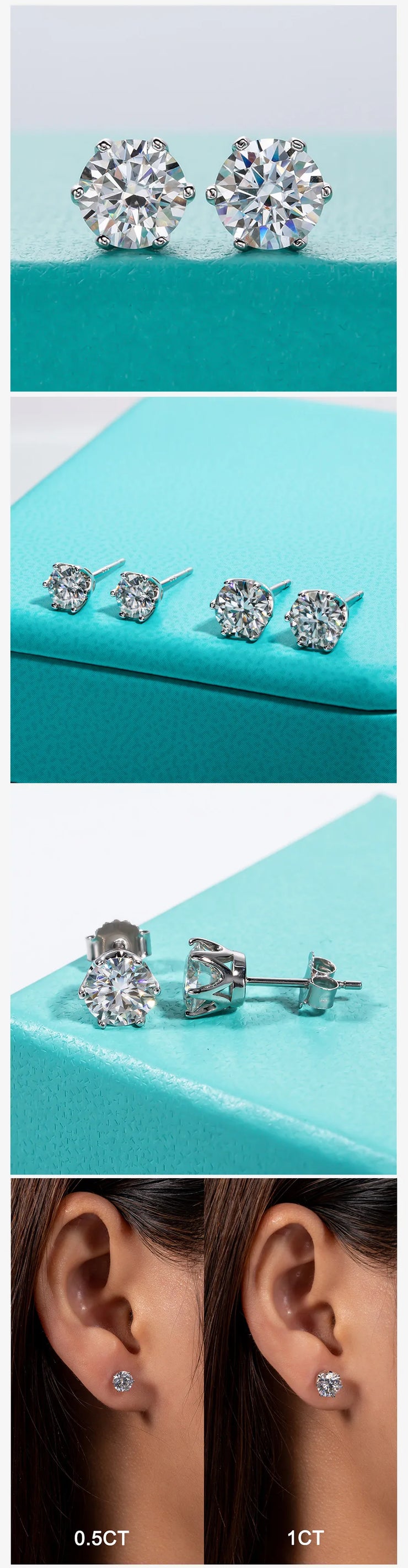 1ct D Color Moissanite Stud Earrings.