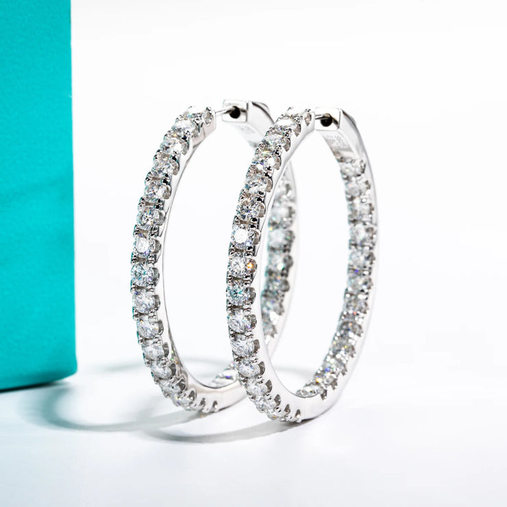 3mm 5.6cttw D Color Moissanite Big Hoop Earrings - 925 Sterling Silver Luxury Huggie Earrings for Women.