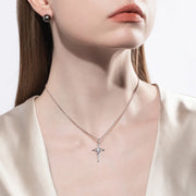 3mm D Color Moissanite Cross Heart Necklace.