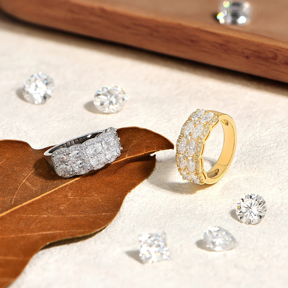Two Rows Oval Cut Moissanite Ring