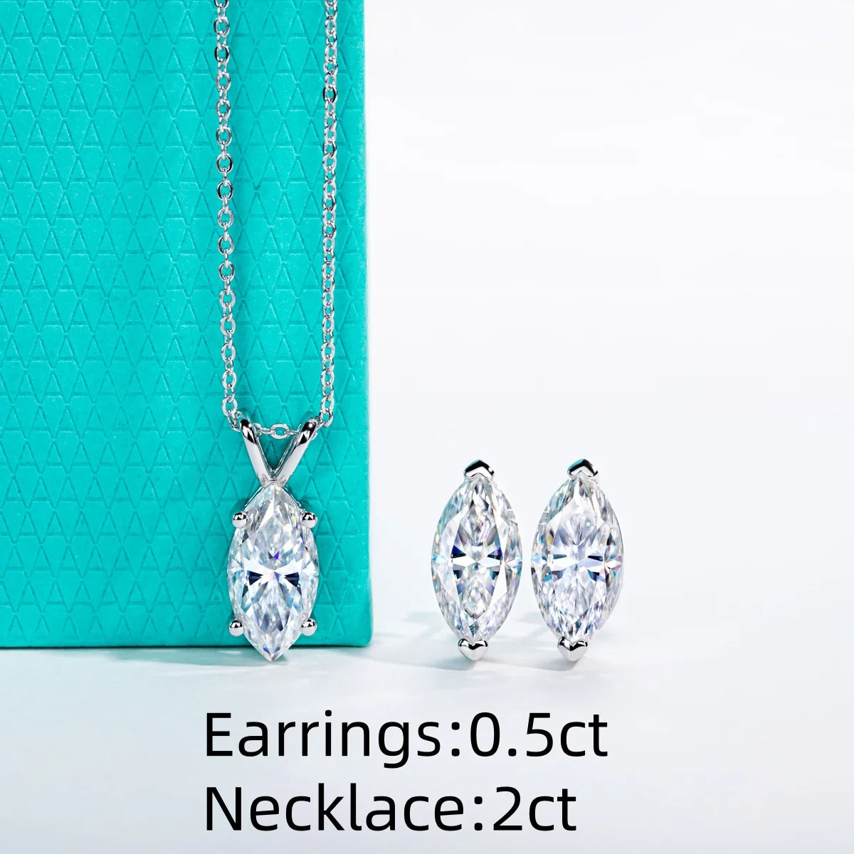 VVS 1 D Color Marquise Cut Moissanite Necklace-Earstud Set