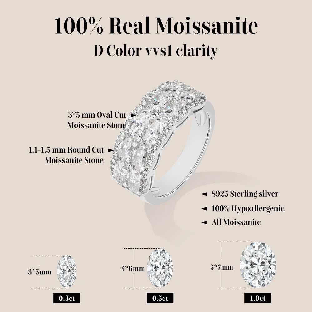 Two Rows Oval Cut Moissanite Ring