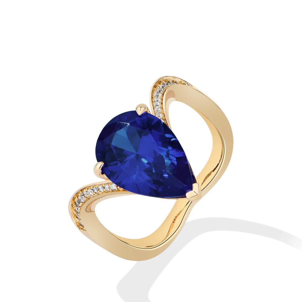 6 CT Pear Cut Lab Sapphire & Ruby Wedding Ring