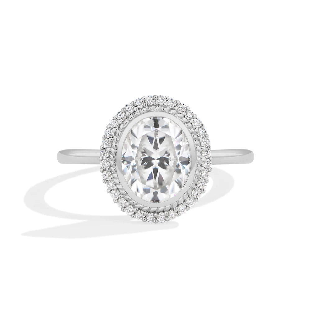 2 CT Oval Cut Halo Moissanite Engagement Ring