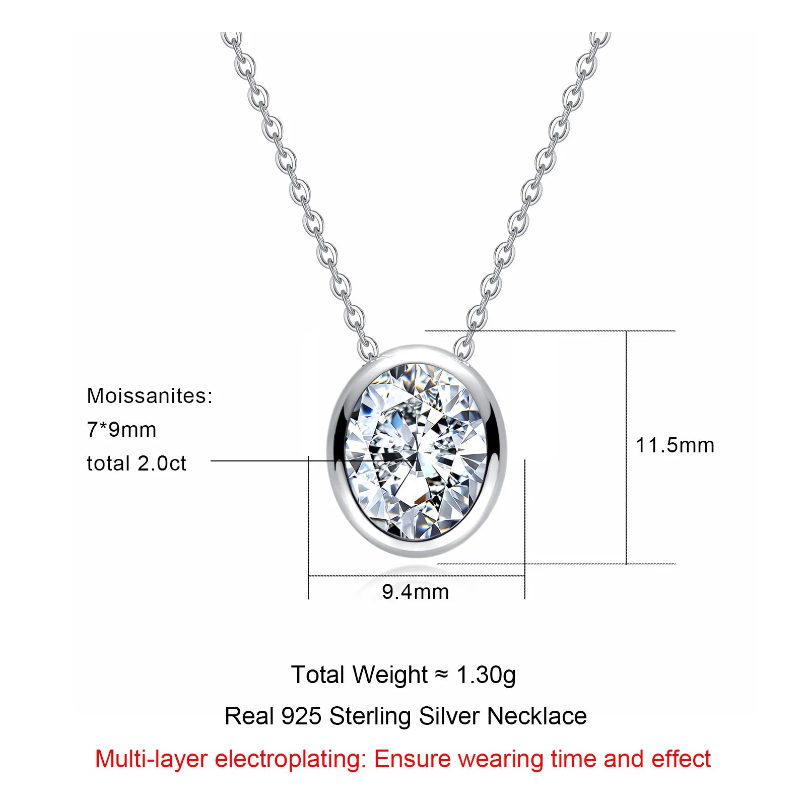 VVS1 D Color Oval Cut Moissanite Bezel Necklace