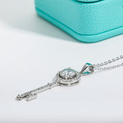 1ct D Color Moissanite Key Pendant Necklace.