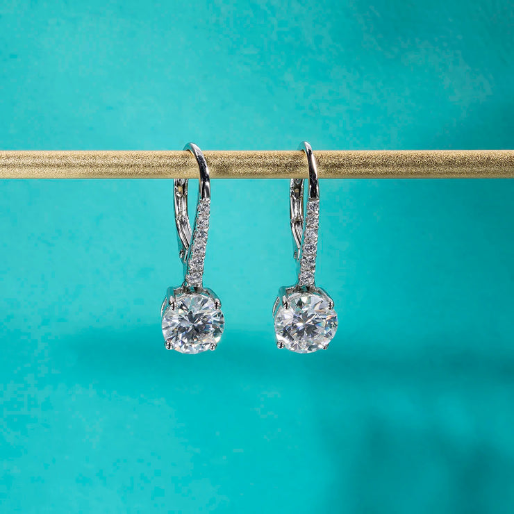 1 Carat D Color Moissanite Dangle Drop Earrings.