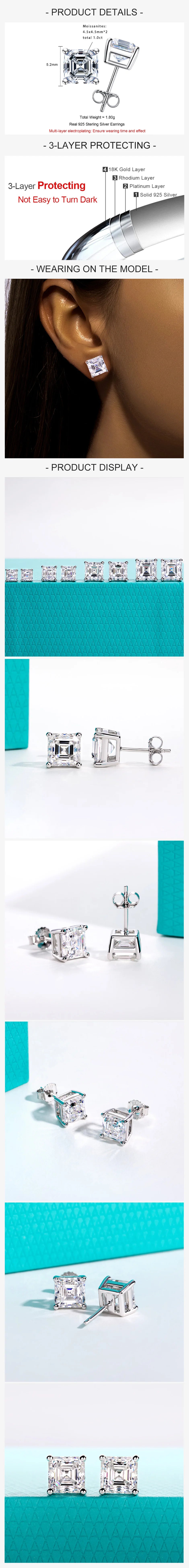 VVS1 D Color Asscher Cut Moissanite Stud Earrings