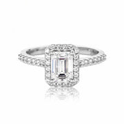 1 Carat Emerald Cut Moissanite Halo Engagement Wedding Ring.