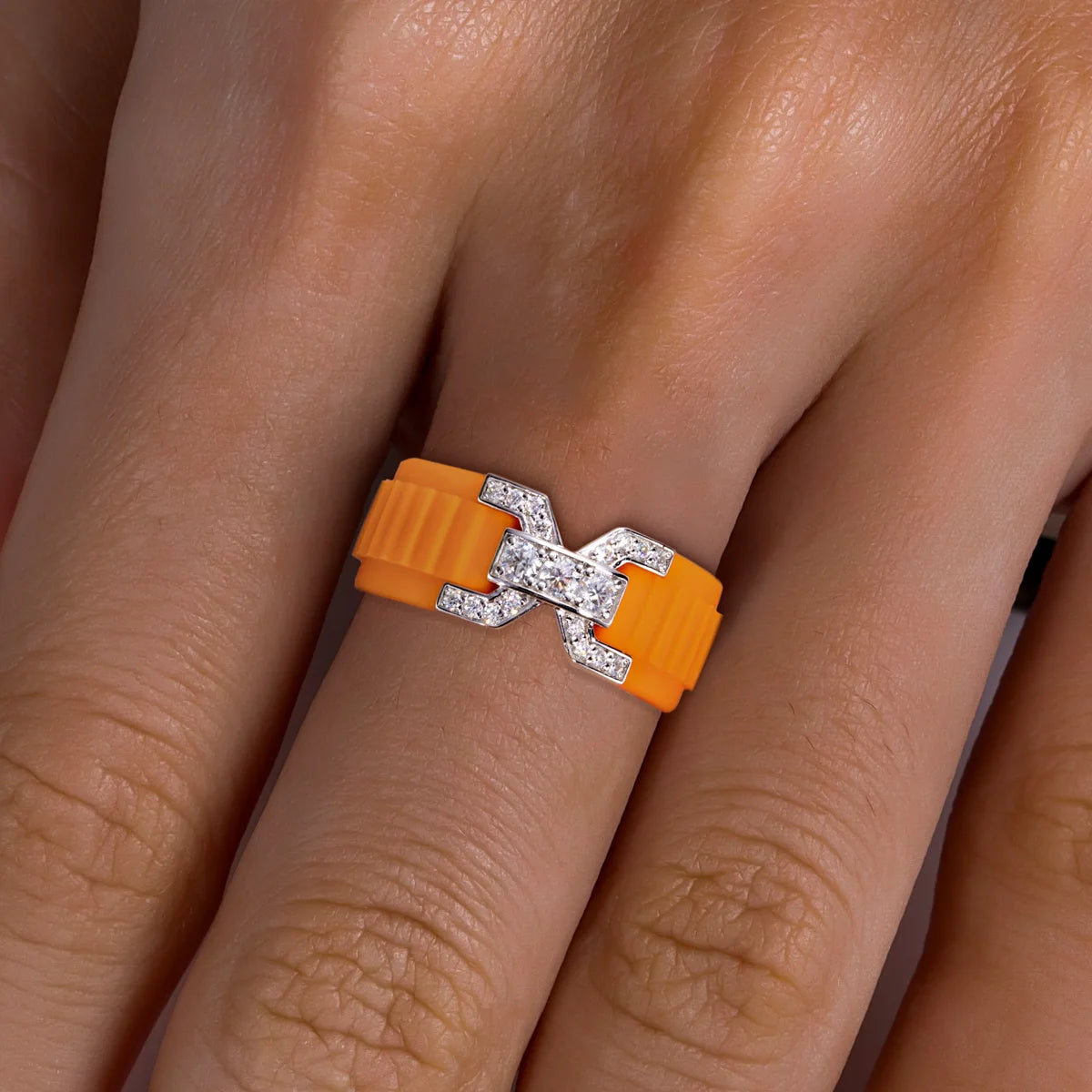 Moissanite Inlaid Silicone Band Ring