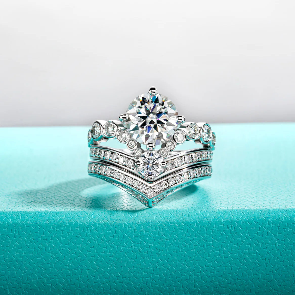 3 CT Brilliant Cut Moissanite Engagement Ring & Set.