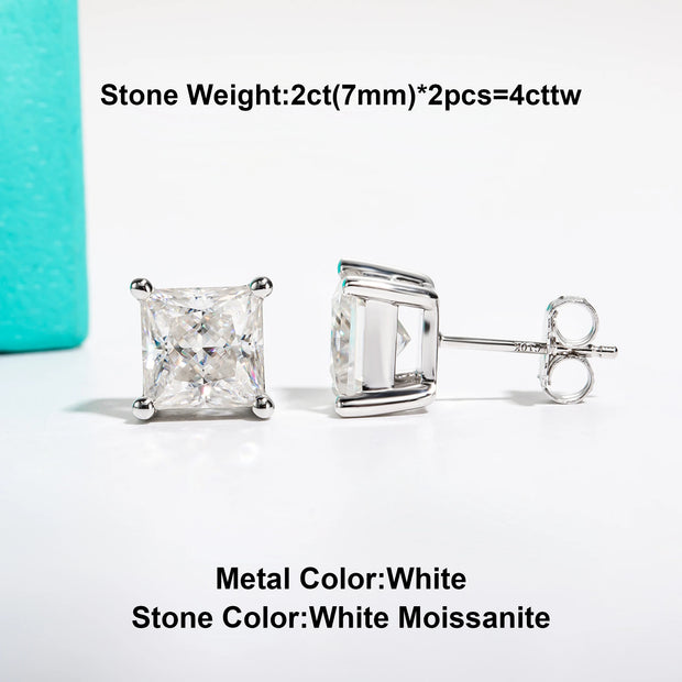 10K Gold Post Princess Moissanite Stud Earrings.