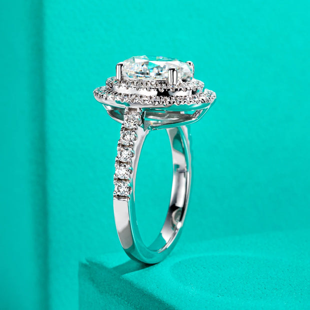 GK Moissanites 3ct Oval Cut Moissanite Double Halo Engagement Rings