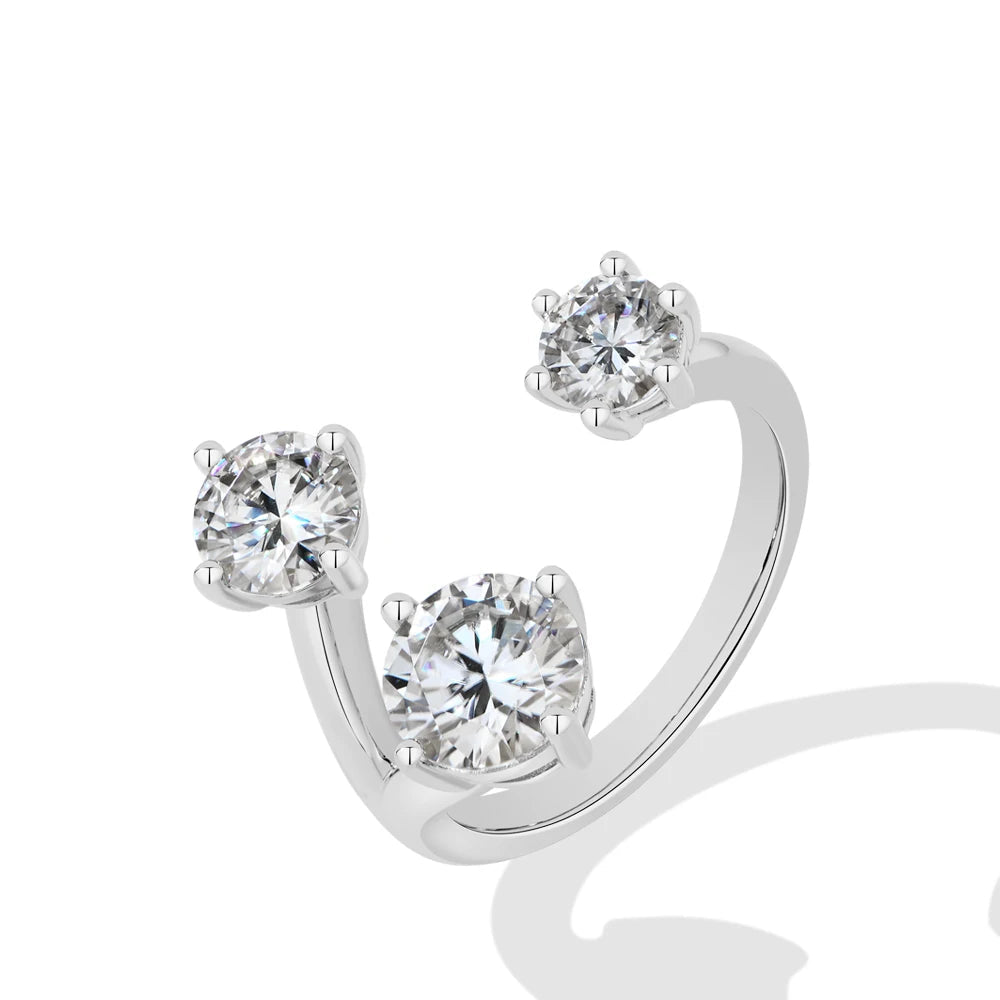 Three Stone Open Bypass Moissanite Ring