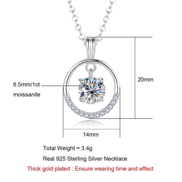 1 Carat D Color Moissanite Diamond Dancing Pendant Necklace.