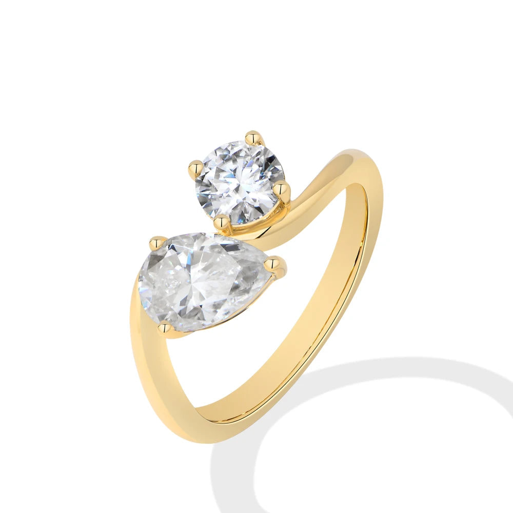 Toi Et Moi Pear & Round Cut Moissanite Bypass Ring