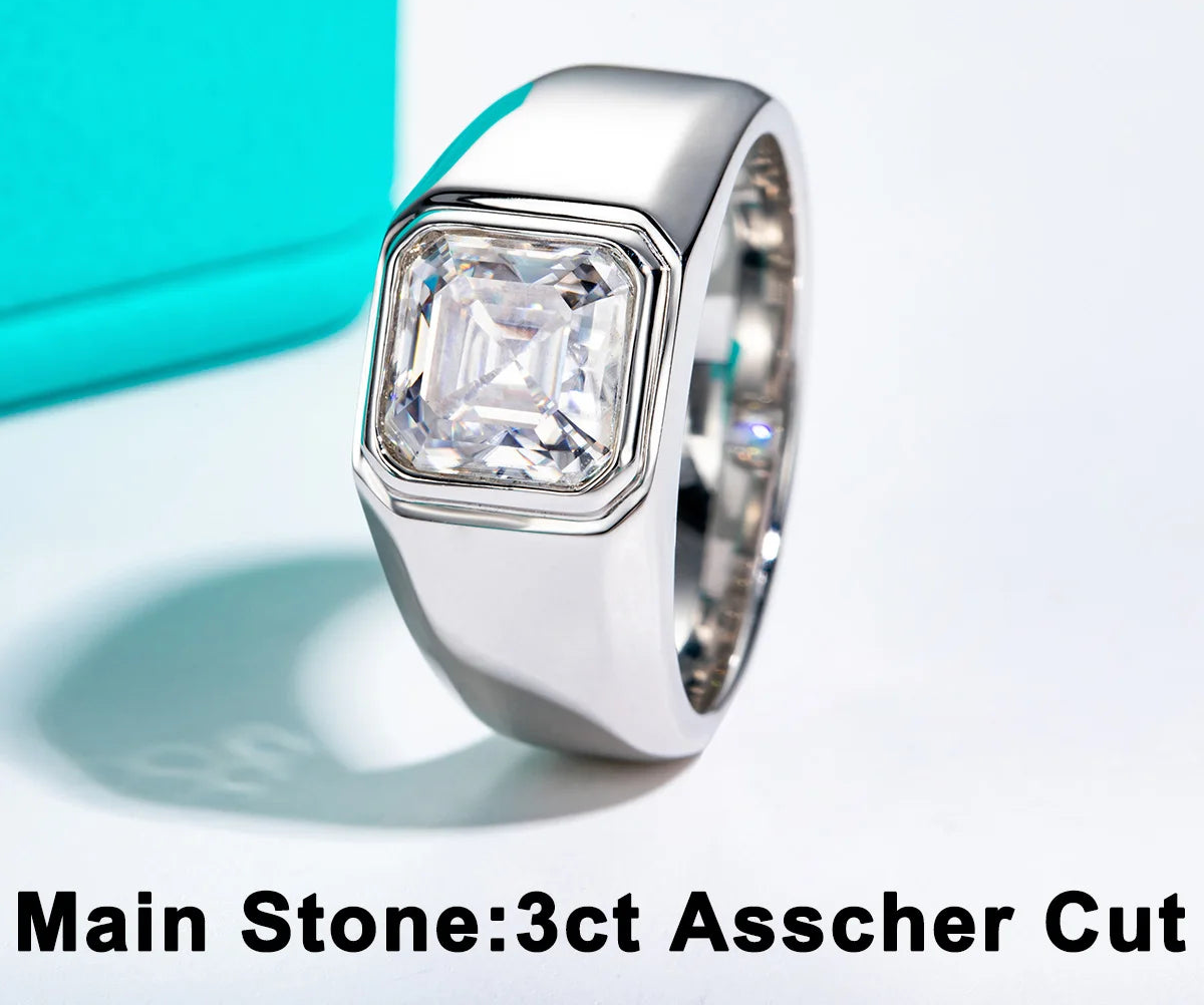 3 CT Asscher Cut Men's Moissanite Engagement Ring