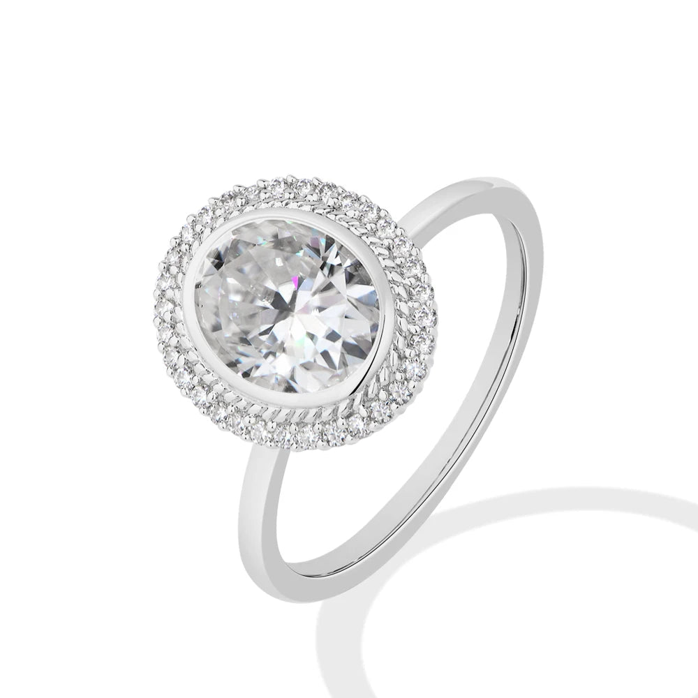 2 CT Oval Cut Halo Moissanite Engagement Ring