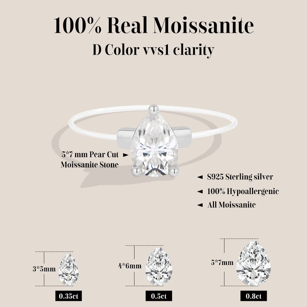 0.8CT Pear Cut Fishing Line Moissanite Ring