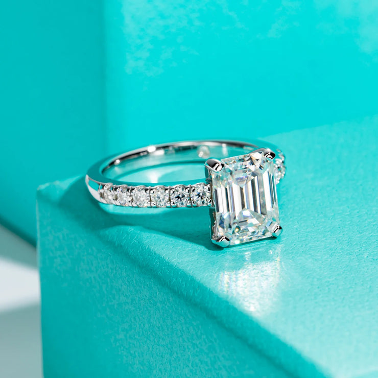 3CT Emerald Cut D Color Moissanite Engagement Ring.