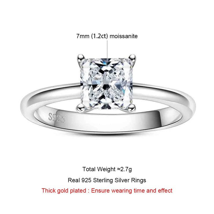 1.2CT Princess Cut D Color Moissanite Engagement Ring.