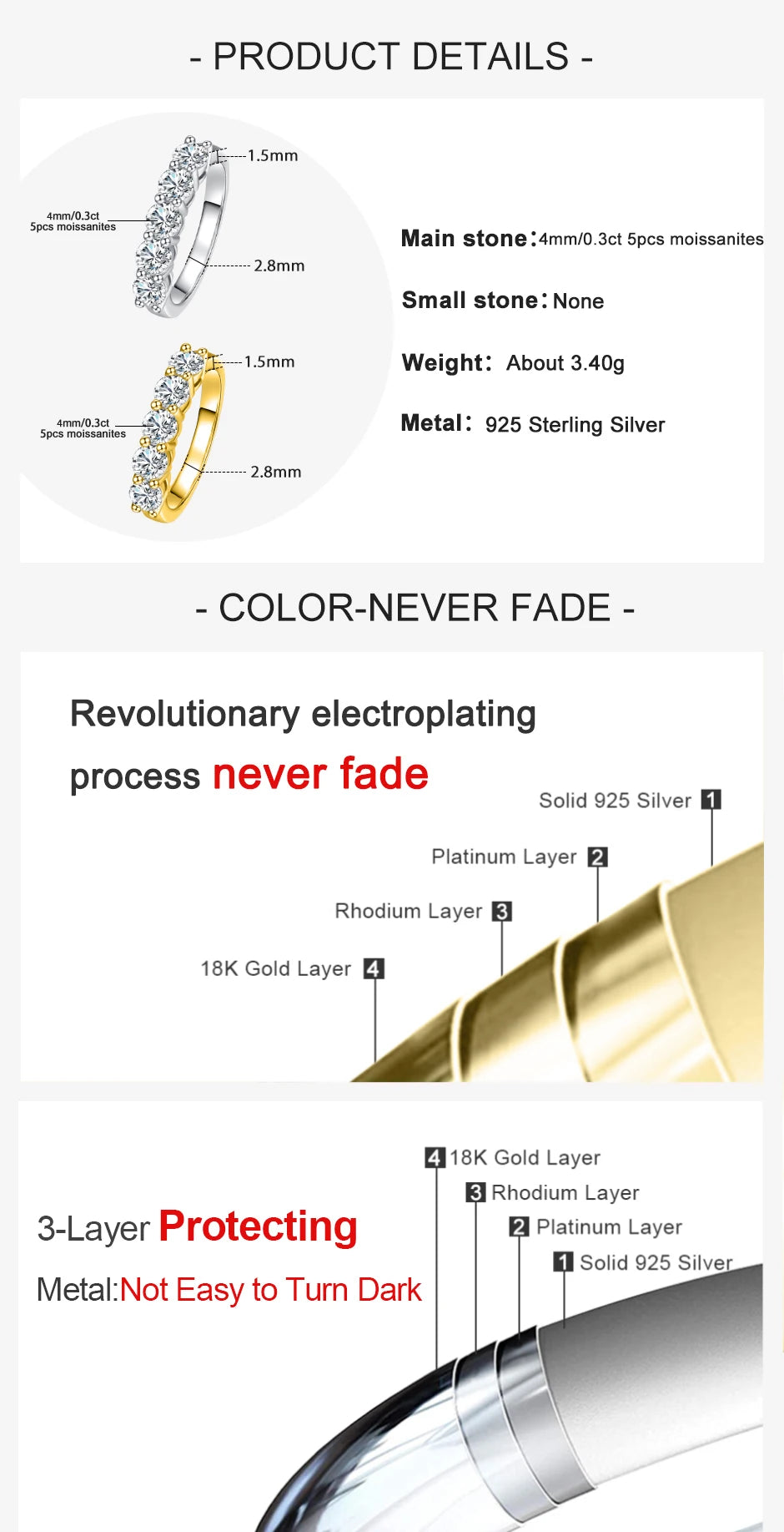 4MM Round Cut Half Eternity Moissanite Band