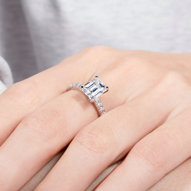 3CT Emerald Cut D Color Moissanite Engagement Ring.