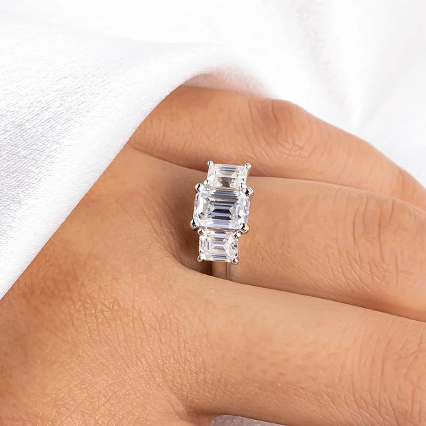 1.8CTTW Emerald Cut D Color Moissanite Ring.